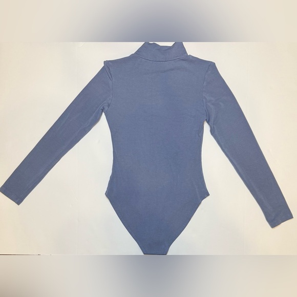 Long Sleeve Mockneck Bodysuit Casual Basic Stretchy Blue Size S - Picture 3 of 6